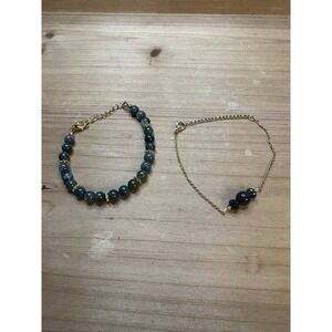 Set Of 2 Moss Agate Bracelets 7 Inch New NWOT Green Beads